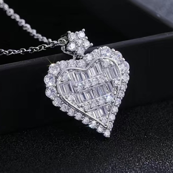 Sterling Silver Heart Zircon Necklace Earrings Matching Set - Picture 5 of 9